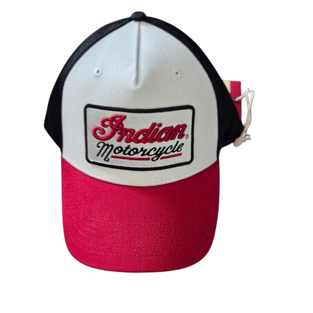 Indian Motorcycle Baseball Cap In Beige. Red, Black W/snap Enclosure. NWT.